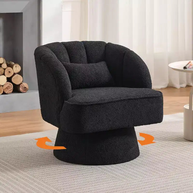 Fauteuil pivotant moderne à 360°, fauteuil de salon rond rotatif avec dossier rayé et rembourrage doux, fauteuil club confortable pour salon, chambre à coucher