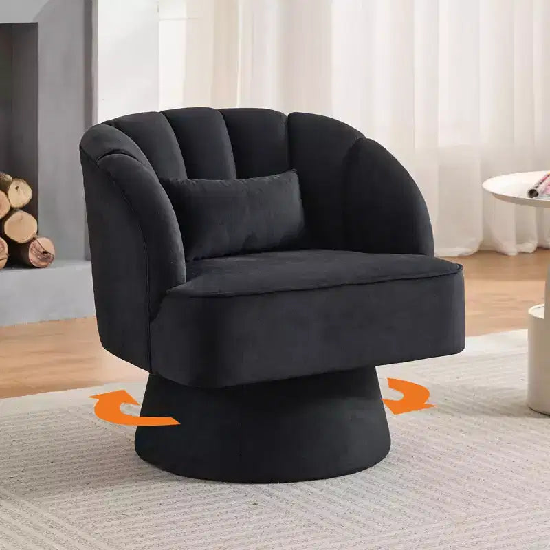 Fauteuil pivotant moderne à 360°, fauteuil de salon rond rotatif avec dossier rayé et rembourrage doux, fauteuil club confortable pour salon, chambre à coucher