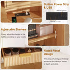 Vanity Desk with Lighted Mirror, 5 Drawers & Power Outlet, Modern Fluted Dressing Table with Storage Shelf for Bedroom,Women Girls