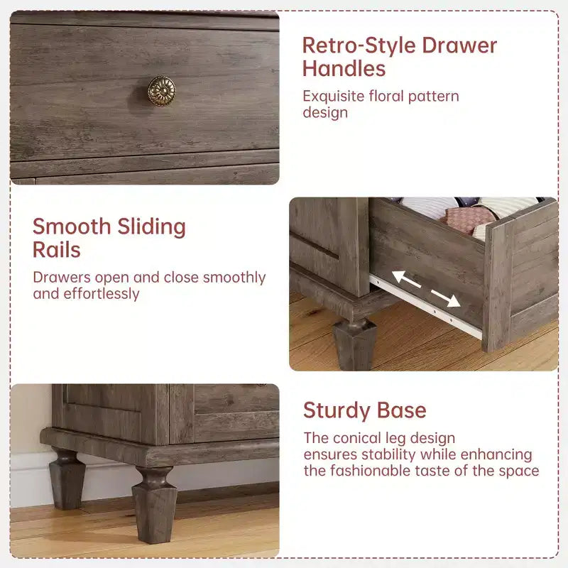 Acekool Vintage 4 Drawer Dresser for Bedroom, Wood Chest with Tapered Legs for Living Room