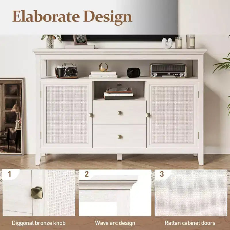 FurnitureR 53 Modern MDF TV Stand with Storage, Sideboard Cabinet with 2 Doors and Drawers, Media Console Table for Living Room, Dining Room,Entryway