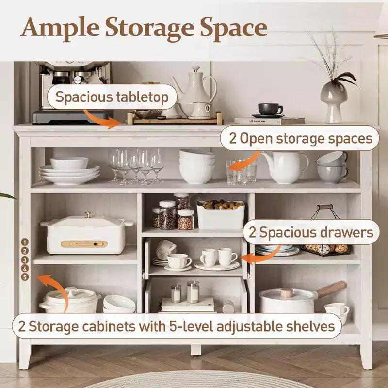 FurnitureR 53 Modern MDF TV Stand with Storage, Sideboard Cabinet with 2 Doors and Drawers, Media Console Table for Living Room, Dining Room,Entryway