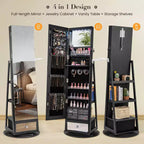 Armoire à bijoux pivotante Costway 360° avec miroir, organisateur de rangement à bijoux, lumières intégrées, noir