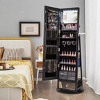 Armoire à bijoux pivotante Costway 360° avec miroir, organisateur de rangement à bijoux, lumières intégrées, noir