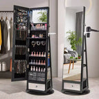Armoire à bijoux pivotante Costway 360° avec miroir, organisateur de rangement à bijoux, lumières intégrées, noir