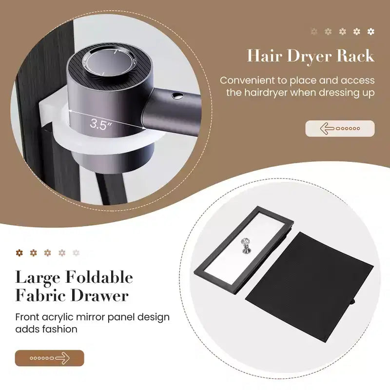 Armoire à bijoux pivotante Costway 360° avec miroir, organisateur de rangement à bijoux, lumières intégrées, noir