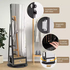 Armoire à bijoux pivotante Costway 360° avec miroir, organisateur de rangement à bijoux, lumières intégrées, noir