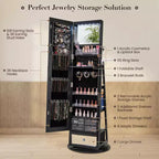 Armoire à bijoux pivotante Costway 360° avec miroir, organisateur de rangement à bijoux, lumières intégrées, noir