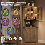 Vaisselier d'angle haut de 170 cm avec lumières, buffet de rangement rustique avec portes vitrées, organisateur en bois robuste pour la cuisine, la salle de bain et le salon