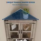 Vaisselier d'angle haut de 170 cm avec lumières, buffet de rangement rustique avec portes vitrées, organisateur en bois robuste pour la cuisine, la salle de bain et le salon
