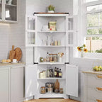 Vaisselier d'angle haut de 170 cm avec lumières, buffet de rangement rustique avec portes vitrées, organisateur en bois robuste pour la cuisine, la salle de bain et le salon