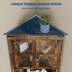Vaisselier d'angle haut de 170 cm avec lumières, buffet de rangement rustique avec portes vitrées, organisateur en bois robuste pour la cuisine, la salle de bain et le salon