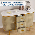 Buffet moderne de 127 cm avec rangement, console de bar à café cannelée de style Mid-Century avec plateau en faux marbre, portes coulissantes au profil incurvé