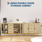 Buffet moderne de 127 cm avec rangement, console de bar à café cannelée de style Mid-Century avec plateau en faux marbre, portes coulissantes au profil incurvé
