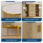 Buffet moderne de 127 cm avec rangement, console de bar à café cannelée de style Mid-Century avec plateau en faux marbre, portes coulissantes au profil incurvé