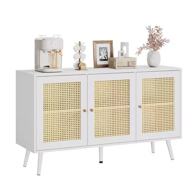 Bahut buffet moderne en rotin style bohème - Grande crédence avec étagères réglables - Solution de rangement pour salle à manger, cuisine, salon