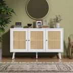 Bahut buffet moderne en rotin style bohème - Grande crédence avec étagères réglables - Solution de rangement pour salle à manger, cuisine, salon