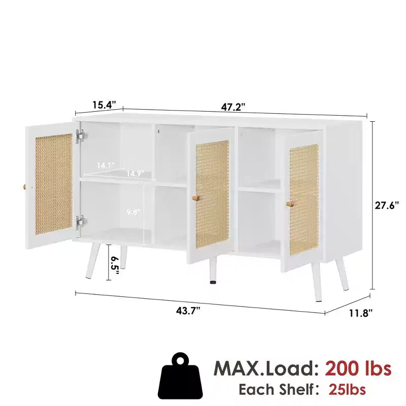Bahut buffet moderne en rotin style bohème - Grande crédence avec étagères réglables - Solution de rangement pour salle à manger, cuisine, salon