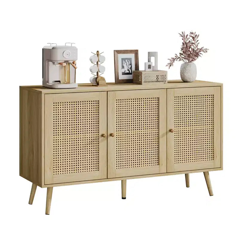 Bahut buffet moderne en rotin style bohème - Grande crédence avec étagères réglables - Solution de rangement pour salle à manger, cuisine, salon