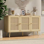 Bahut buffet moderne en rotin style bohème - Grande crédence avec étagères réglables - Solution de rangement pour salle à manger, cuisine, salon