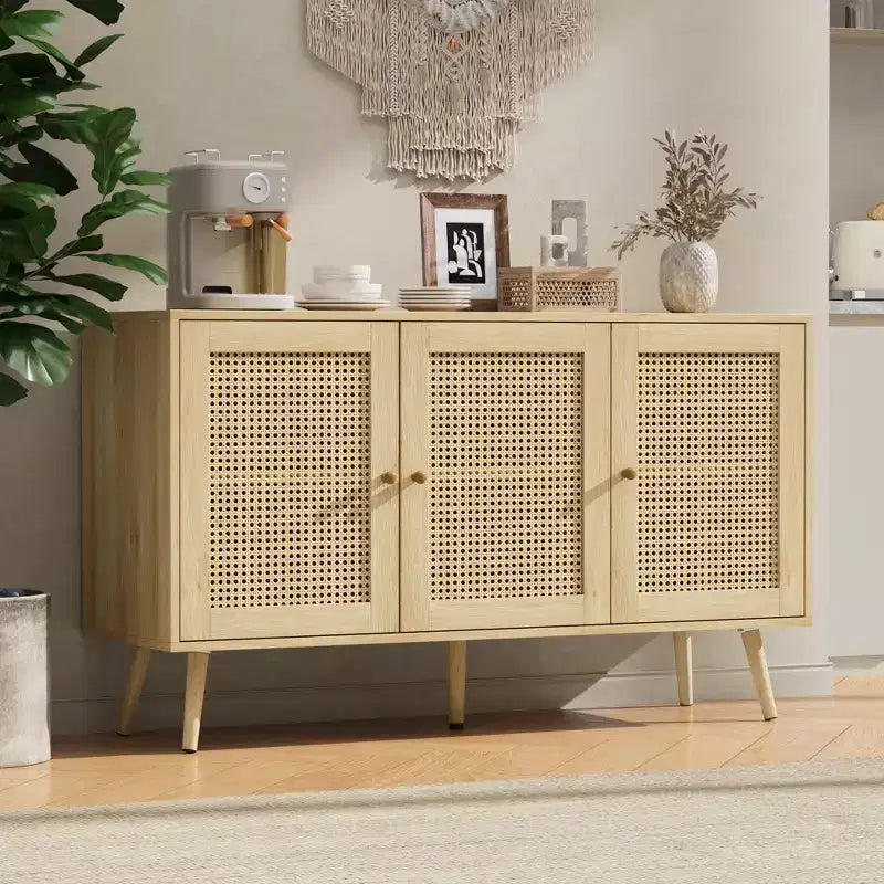 Bahut buffet moderne en rotin style bohème - Grande crédence avec étagères réglables - Solution de rangement pour salle à manger, cuisine, salon