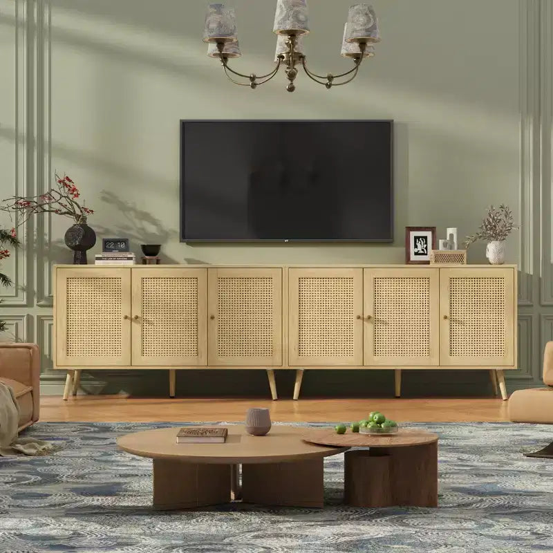 Bahut buffet moderne en rotin style bohème - Grande crédence avec étagères réglables - Solution de rangement pour salle à manger, cuisine, salon