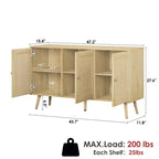 Bahut buffet moderne en rotin style bohème - Grande crédence avec étagères réglables - Solution de rangement pour salle à manger, cuisine, salon