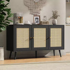 Bahut buffet moderne en rotin style bohème - Grande crédence avec étagères réglables - Solution de rangement pour salle à manger, cuisine, salon