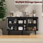 Bahut buffet moderne en rotin style bohème - Grande crédence avec étagères réglables - Solution de rangement pour salle à manger, cuisine, salon