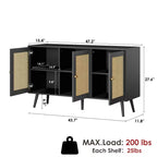 Bahut buffet moderne en rotin style bohème - Grande crédence avec étagères réglables - Solution de rangement pour salle à manger, cuisine, salon