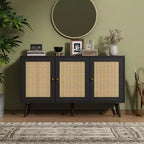 Bahut buffet moderne en rotin style bohème - Grande crédence avec étagères réglables - Solution de rangement pour salle à manger, cuisine, salon