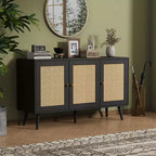 Bahut buffet moderne en rotin style bohème - Grande crédence avec étagères réglables - Solution de rangement pour salle à manger, cuisine, salon