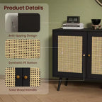 Bahut buffet moderne en rotin style bohème - Grande crédence avec étagères réglables - Solution de rangement pour salle à manger, cuisine, salon
