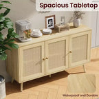 Bahut buffet moderne en rotin style bohème - Grande crédence avec étagères réglables - Solution de rangement pour salle à manger, cuisine, salon
