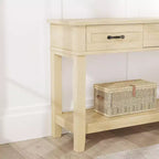 Farmhouse Console Table with 3 Drawers & Open Storage Shelf  2-Tier Wooden Sofa Table  Ideal for Entryway, Living Room, Hallway or Foyer
