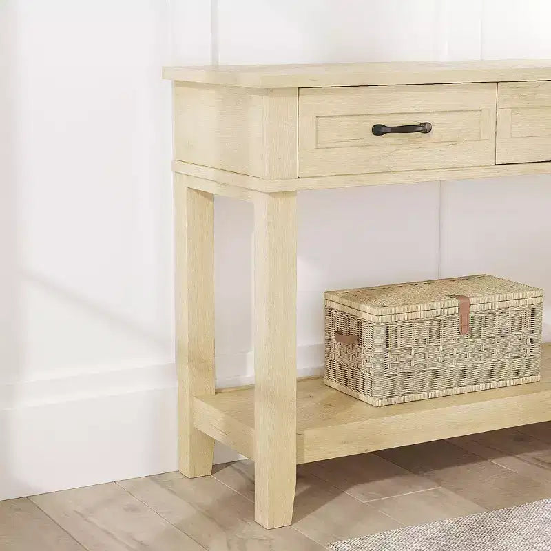 Farmhouse Console Table with 3 Drawers & Open Storage Shelf  2-Tier Wooden Sofa Table  Ideal for Entryway, Living Room, Hallway or Foyer