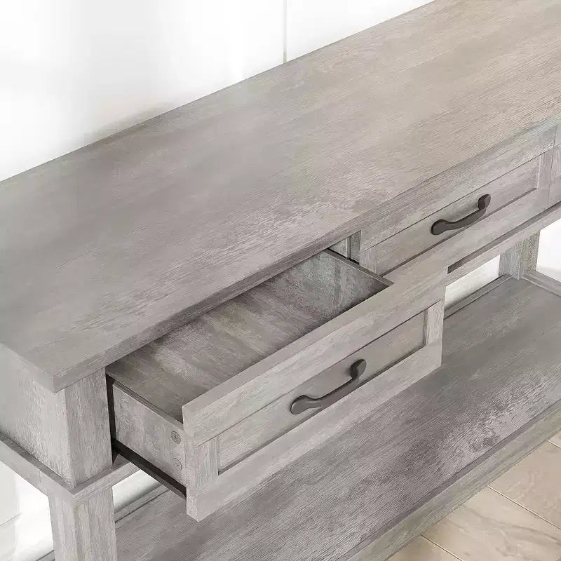 Farmhouse Console Table with 3 Drawers & Open Storage Shelf  2-Tier Wooden Sofa Table  Ideal for Entryway, Living Room, Hallway or Foyer