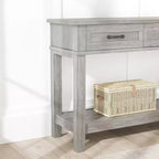 Farmhouse Console Table with 3 Drawers & Open Storage Shelf  2-Tier Wooden Sofa Table  Ideal for Entryway, Living Room, Hallway or Foyer