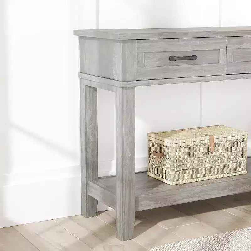 Farmhouse Console Table with 3 Drawers & Open Storage Shelf  2-Tier Wooden Sofa Table  Ideal for Entryway, Living Room, Hallway or Foyer
