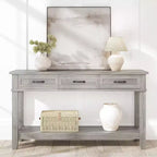 Farmhouse Console Table with 3 Drawers & Open Storage Shelf  2-Tier Wooden Sofa Table  Ideal for Entryway, Living Room, Hallway or Foyer