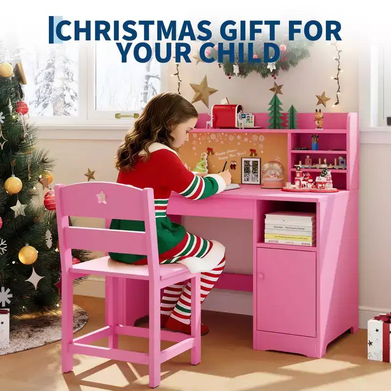 Ensemble Bureau et Chaise d'Étude Acekool pour Enfants avec Étagère, Plateau Inclinable et Rangement pour Chambre à Coucher et École