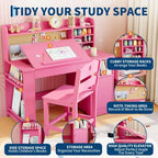 Ensemble Bureau et Chaise d'Étude Acekool pour Enfants avec Étagère, Plateau Inclinable et Rangement pour Chambre à Coucher et École