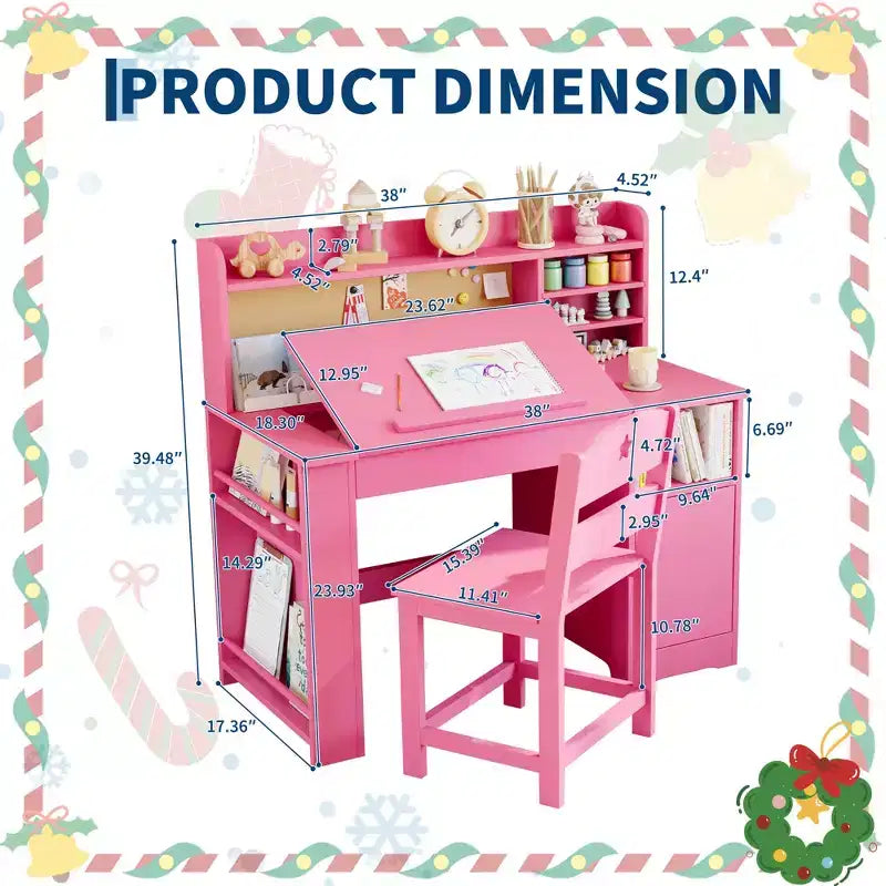 Ensemble Bureau et Chaise d'Étude Acekool pour Enfants avec Étagère, Plateau Inclinable et Rangement pour Chambre à Coucher et École