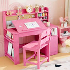 Ensemble Bureau et Chaise d'Étude Acekool pour Enfants avec Étagère, Plateau Inclinable et Rangement pour Chambre à Coucher et École