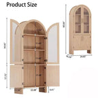 Arched Display Cabinet 60 Kitchen Storage with Adjustable Shelves Glass Doors Modern Wood Pantry for Bathroom Entryway Dining Room