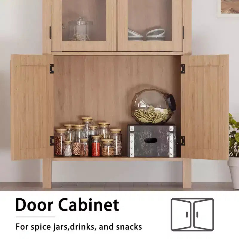 Arched Display Cabinet 60 Kitchen Storage with Adjustable Shelves Glass Doors Modern Wood Pantry for Bathroom Entryway Dining Room