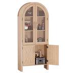 Arched Display Cabinet 60 Kitchen Storage with Adjustable Shelves Glass Doors Modern Wood Pantry for Bathroom Entryway Dining Room