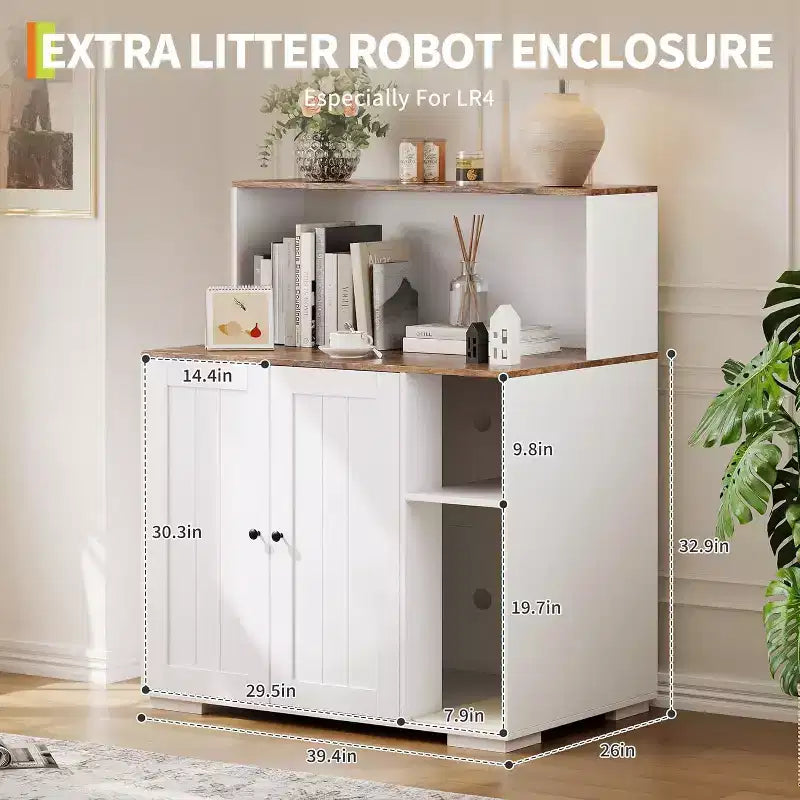 DobleePy Grande Chatière Meuble avec Tapis à Griffer, Cache Litière Anti-Chien pour Litières Autonettoyantes, Meuble de Salon