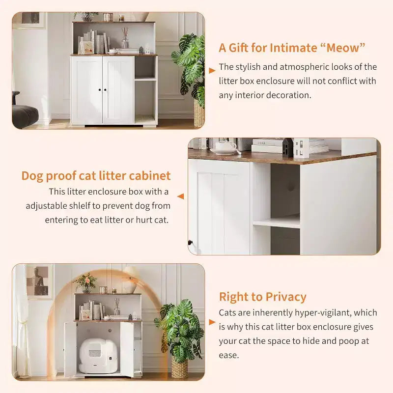 DobleePy Grande Chatière Meuble avec Tapis à Griffer, Cache Litière Anti-Chien pour Litières Autonettoyantes, Meuble de Salon
