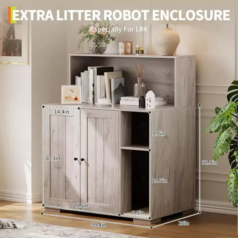 DobleePy Grande Chatière Meuble avec Tapis à Griffer, Cache Litière Anti-Chien pour Litières Autonettoyantes, Meuble de Salon